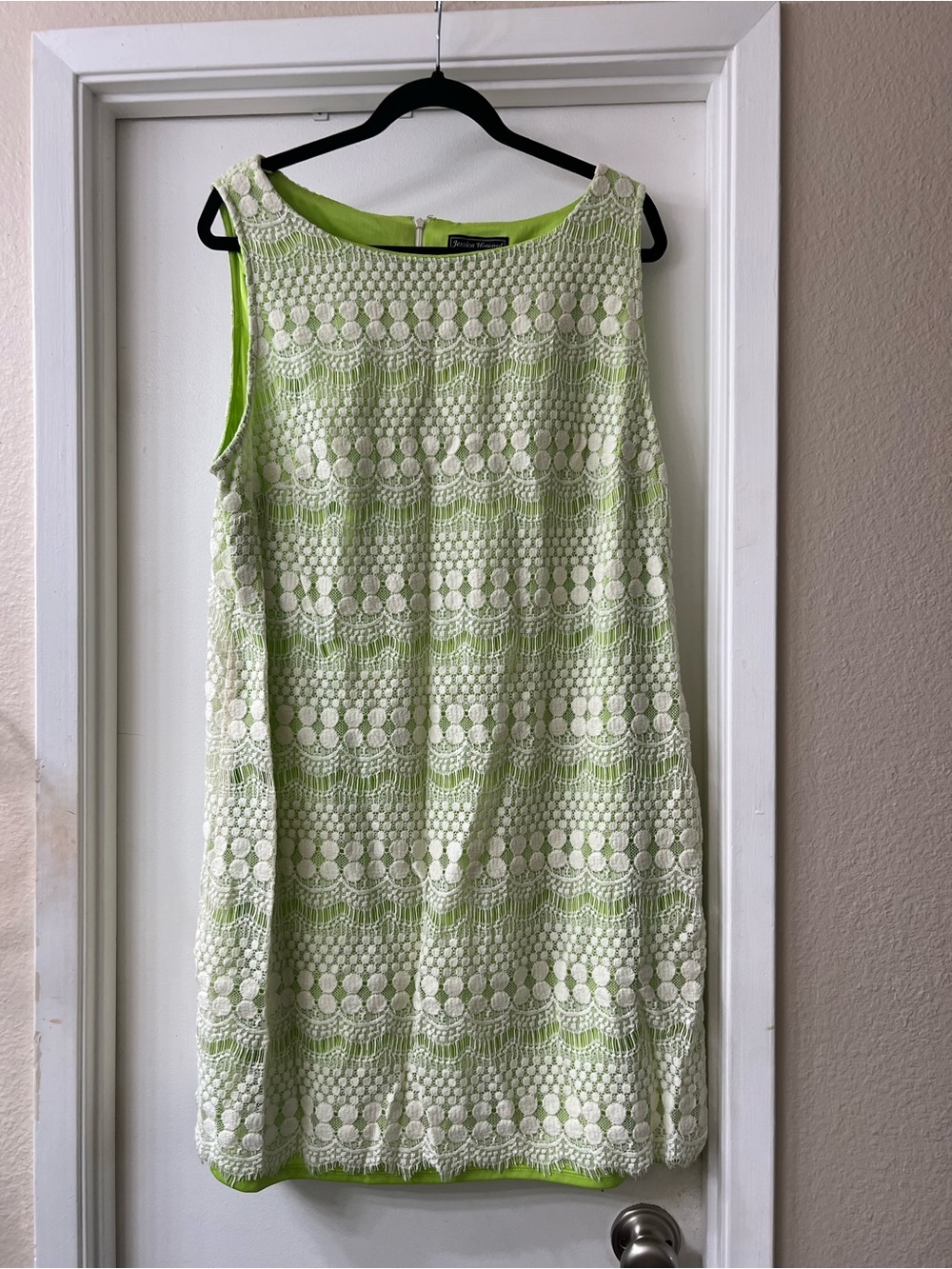 Lime Green Crochet Overlay Shift Dress